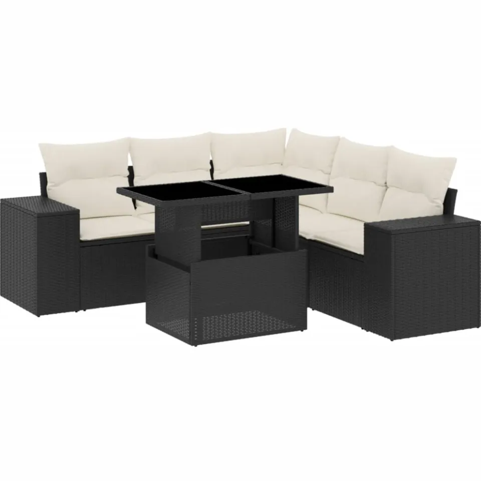vidaXL 6-delige Loungeset met kussens poly rattan zwart