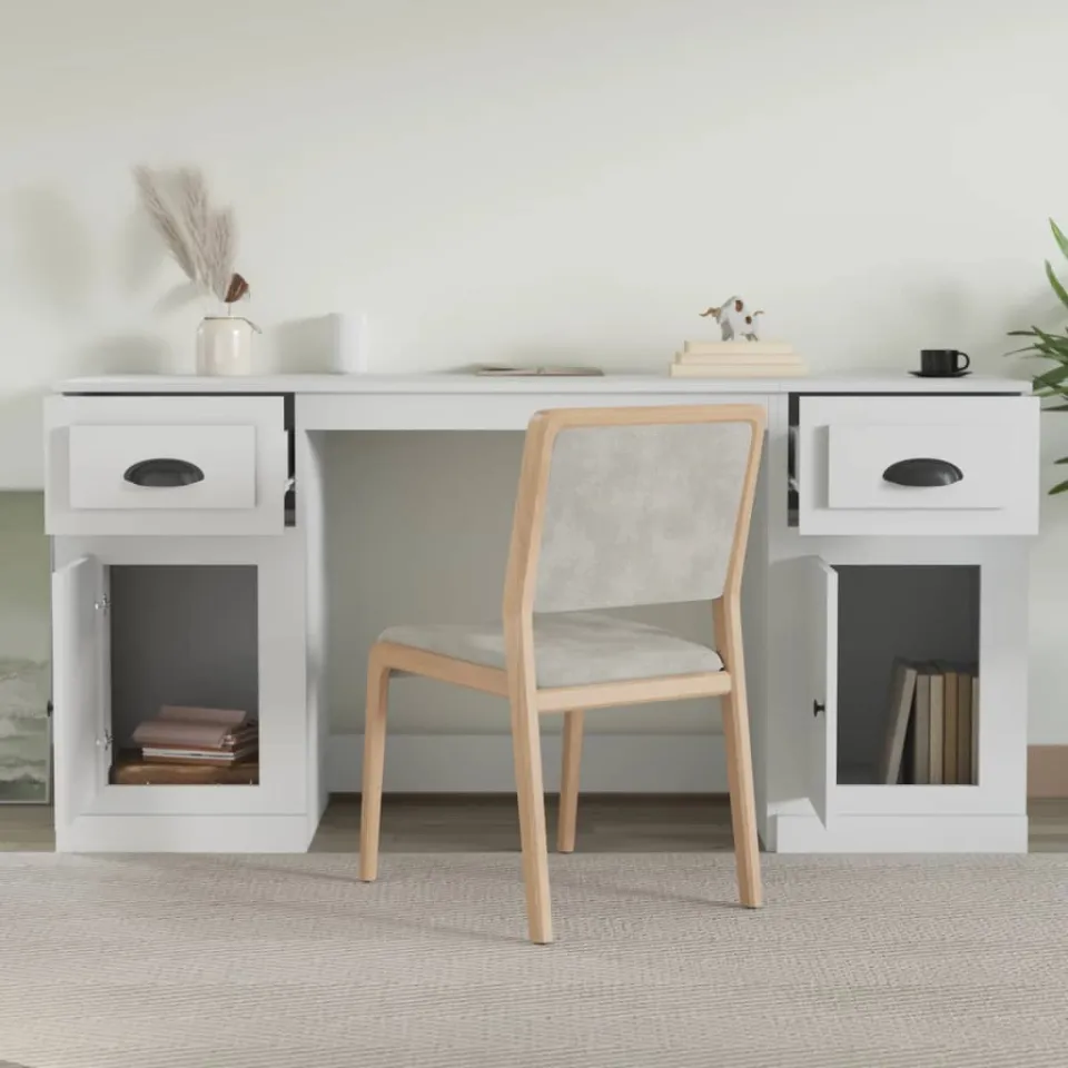 vidaXL Bureau met kast bewerkt hout wit, foto 3