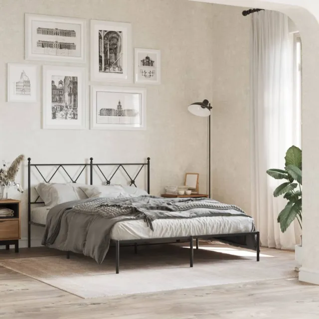 vidaXL Bedframe met hoofdbord metaal zwart 140x190 cm
