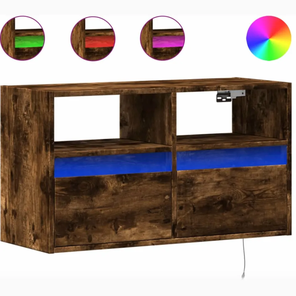 vidaXL Tv-wandmeubel met LED-verlichting 80x31x45 cm gerookt eiken, foto 3