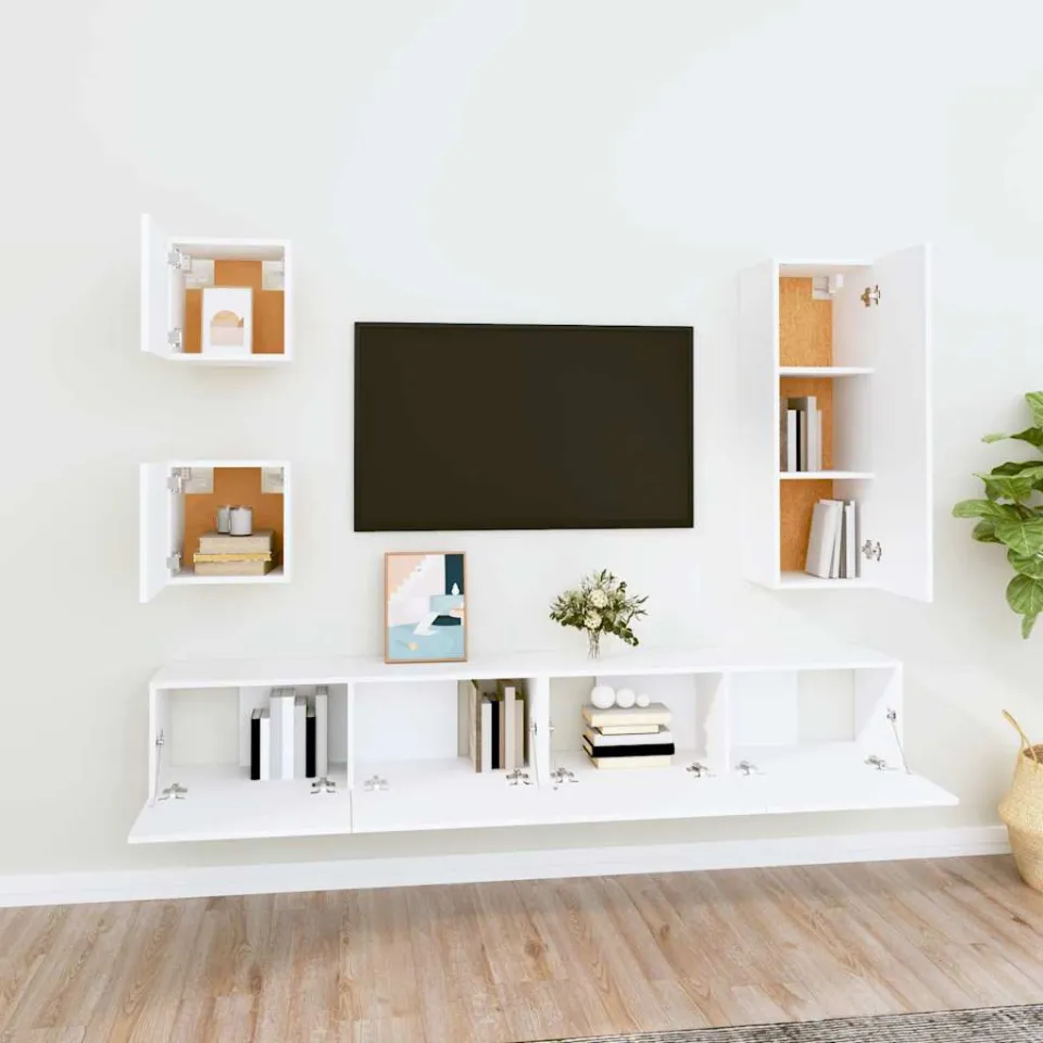vidaXL 5-delige Tv-meubelset bewerkt hout wit, foto 2