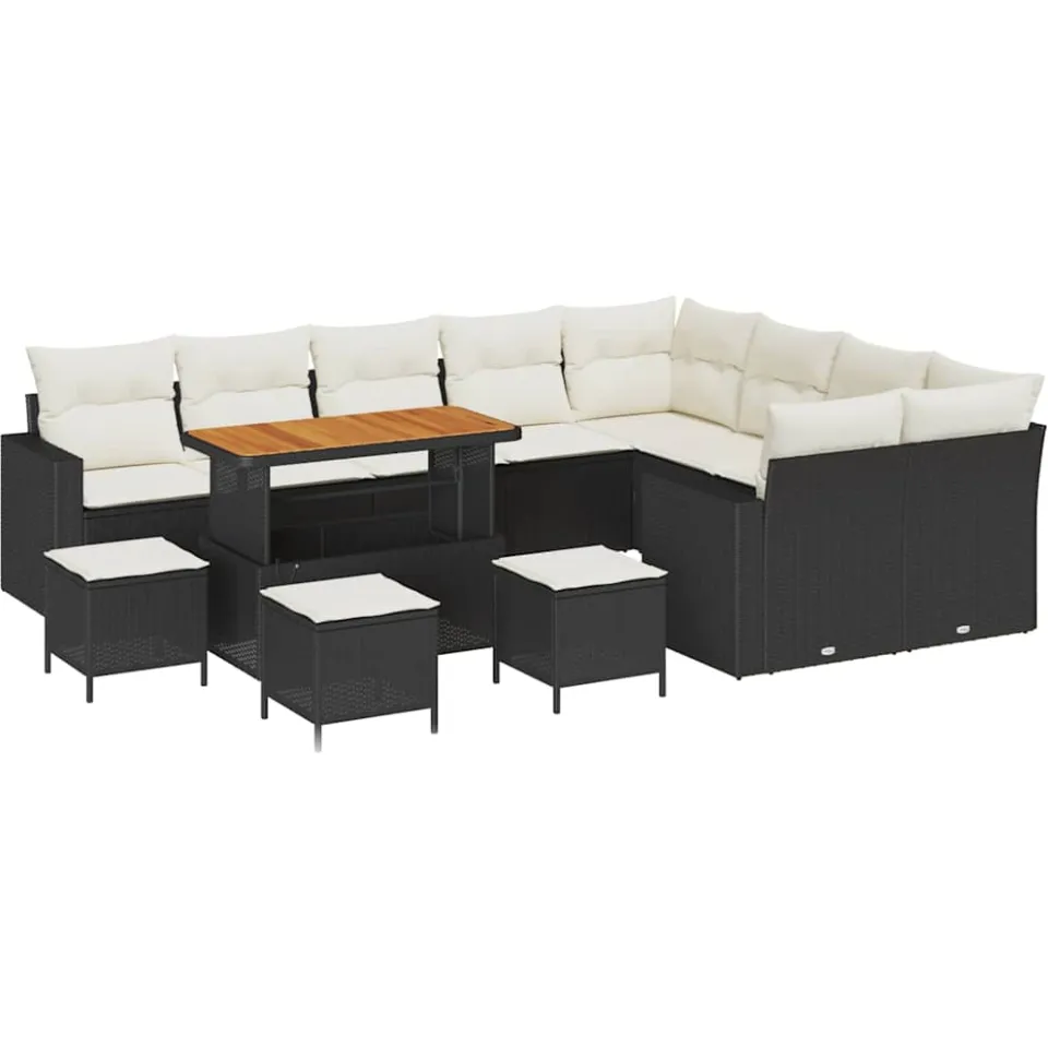 vidaXL Tuinbankenset 13 st Zwart poly rattan