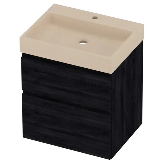 Proline Evoli Badmeubelset Hardsteen Loft 1 Kraangat Asymmetrisch 60x46x70 cm Sand Stone Black Oak