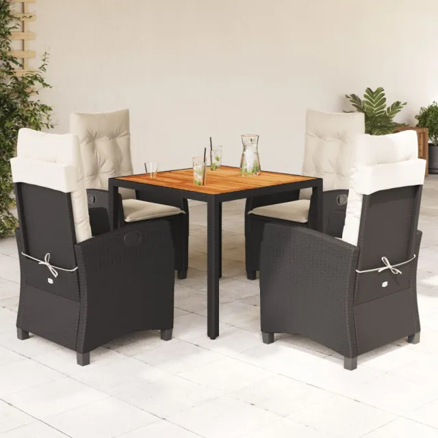 vidaXL 5-delige Tuinset met kussens poly rattan zwart, foto 2