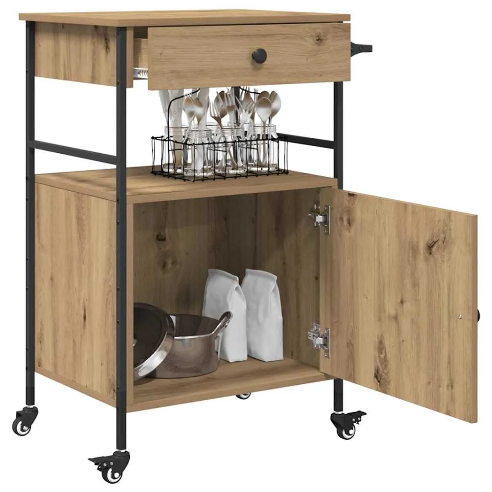 vidaXL Keuken Trolley Artisan Eiken 56 x 43 x 89,5 cm Bewerkt hout Bruin