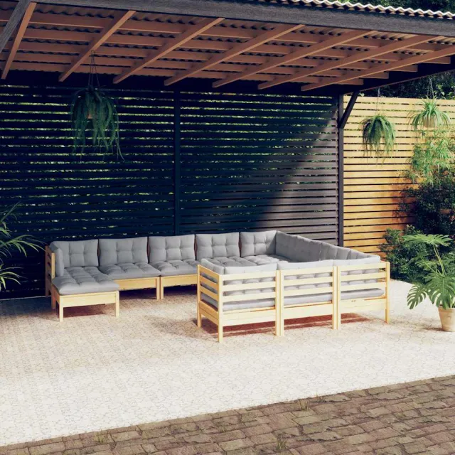 vidaXL 11-delige Loungeset met grijze kussens grenenhout grijs, foto 2