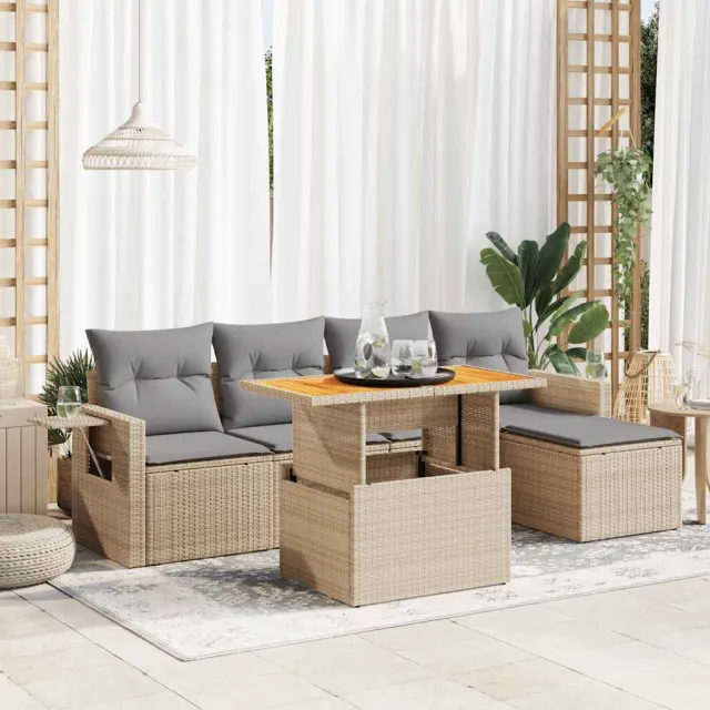 vidaXL 6-delige Loungeset met kussens poly rattan beige, foto 2