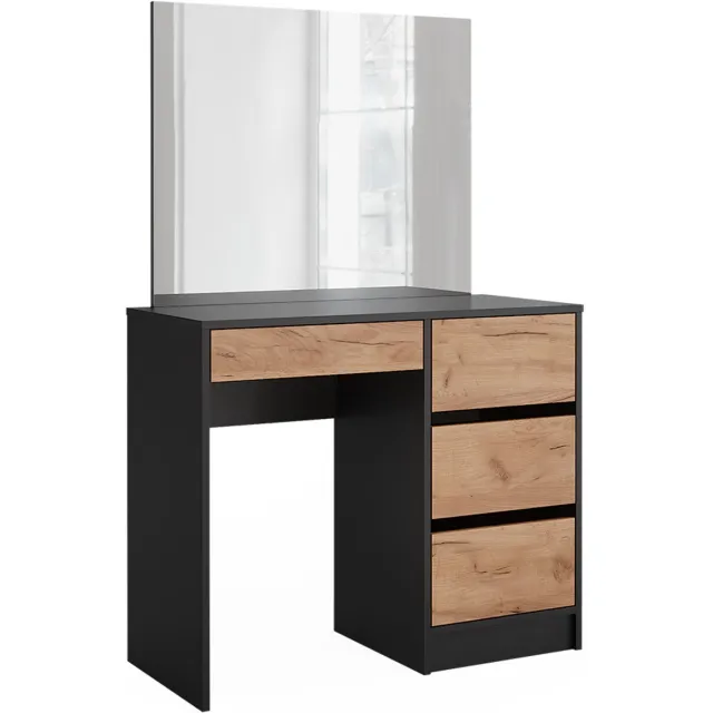 Vicco Kaptafel Sherry, Antraciet/Goudkleurig Eiken, 90 cm met spiegel