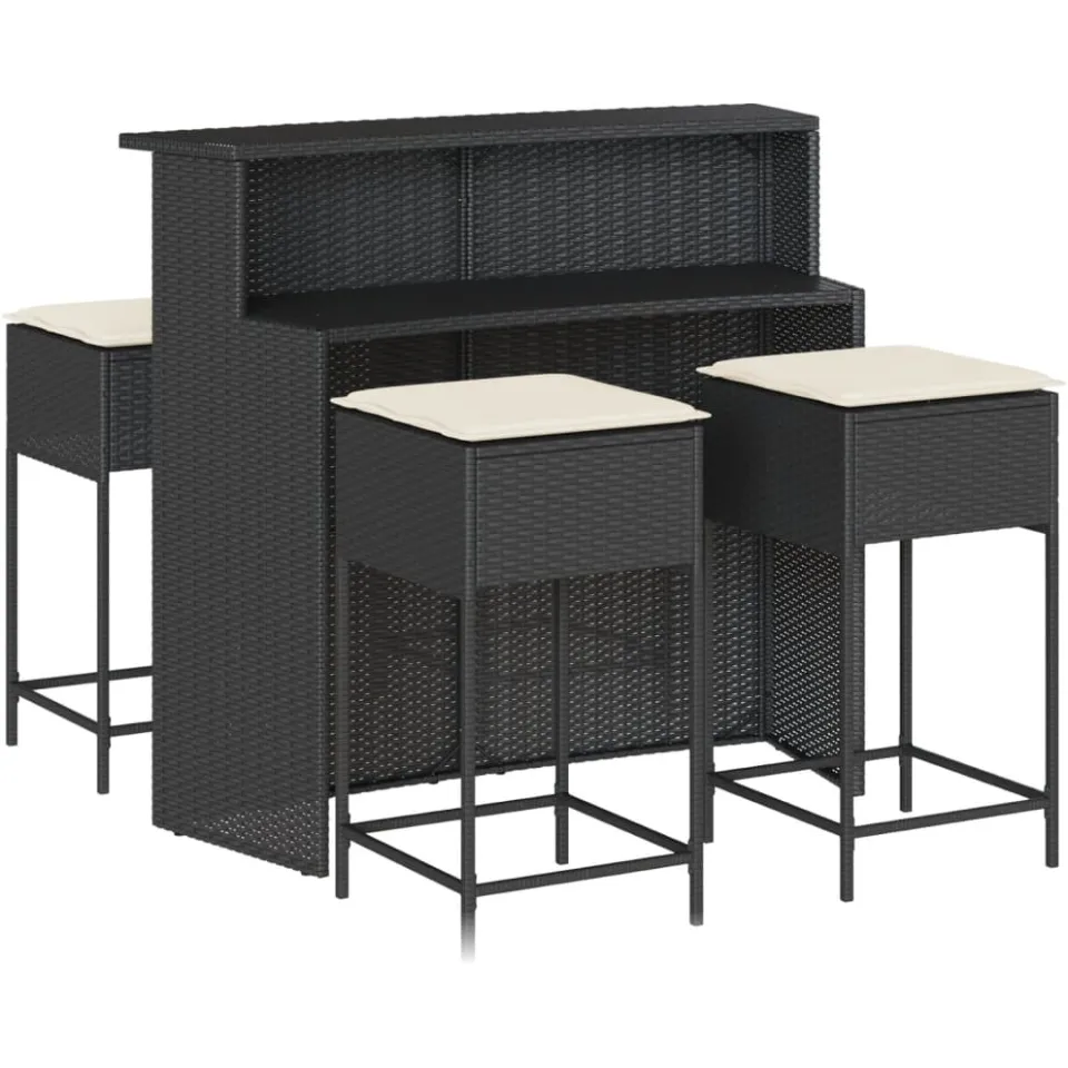 vidaXL 5-delige Tuinbarset met kussens poly rattan zwart