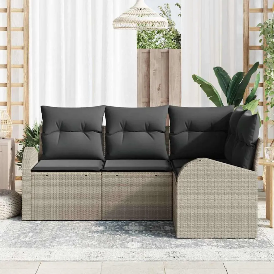 vidaXL Tuinbankenset 4 st Lichtgrijs poly rattan, foto 3
