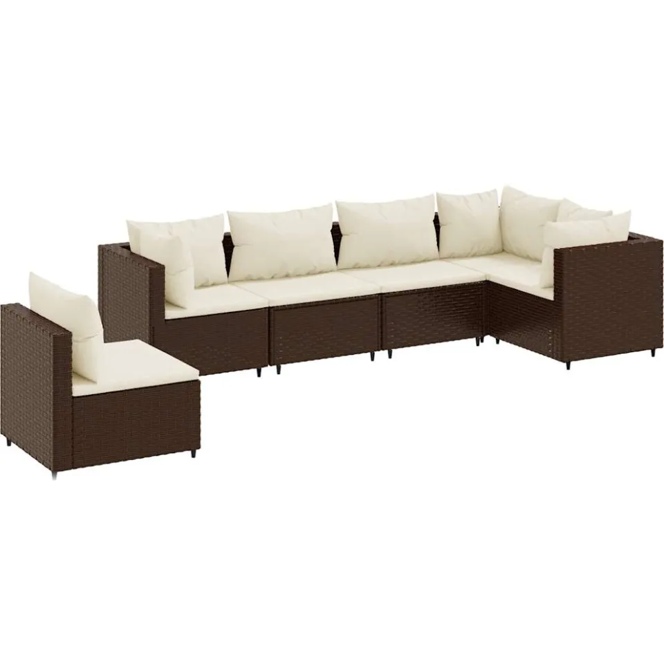 vidaXL 6-delige Loungeset met kussens poly rattan bruin
