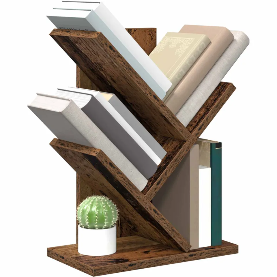 vidaXL Boomvormige boekenplank met 3 planken 30 x 18 x 40 cm Oud hout Bruin