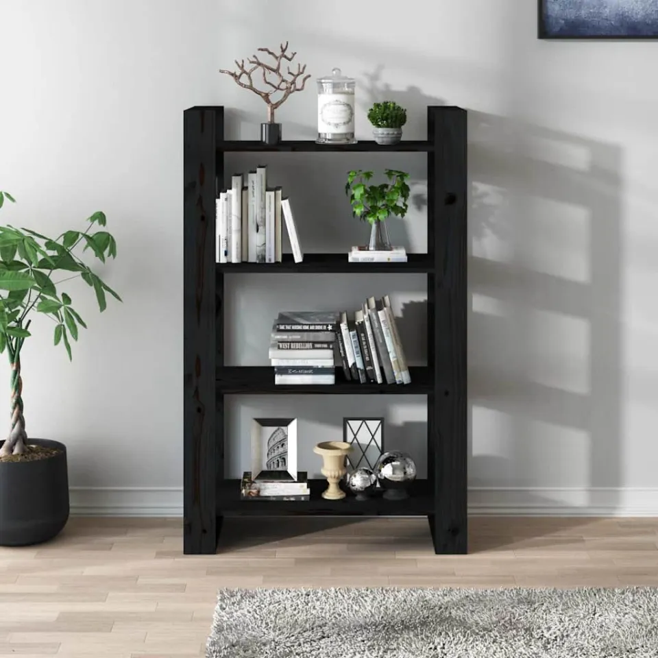 vidaXL Boekenkast/kamerscherm 80x35x125 cm massief grenenhout zwart, foto 3