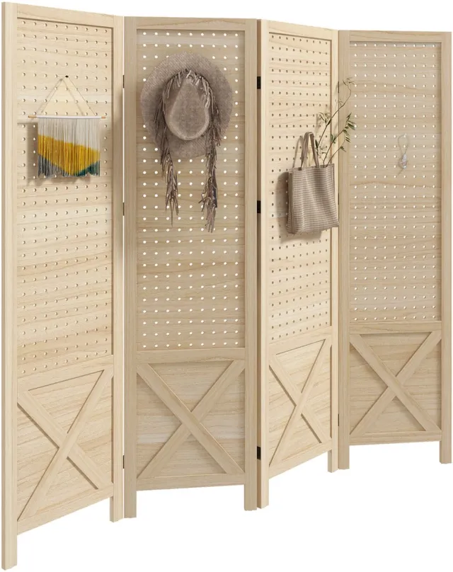 Homcom Kamerscherm - Paulowniahout - 152x1,7x144,5cm - Natuurlijk hout