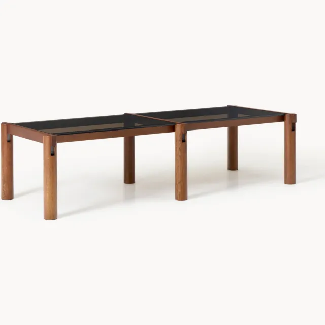 Westwing Collection Eettafel Rory van eikenhout met glazen tafelblad, in verschillende formaten Transparant, Bruin