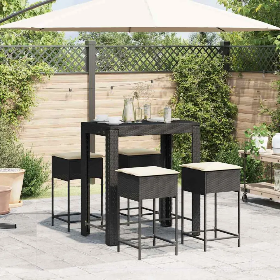 vidaXL 5-delige Tuinbarset met kussens poly rattan zwart, foto 3