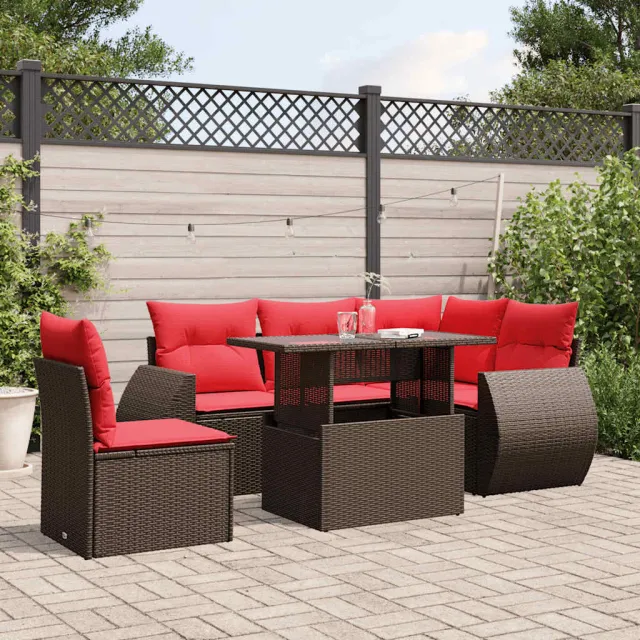 vidaXL 6-delige tuinbankset met kussens, bruin polyrotan, foto 2