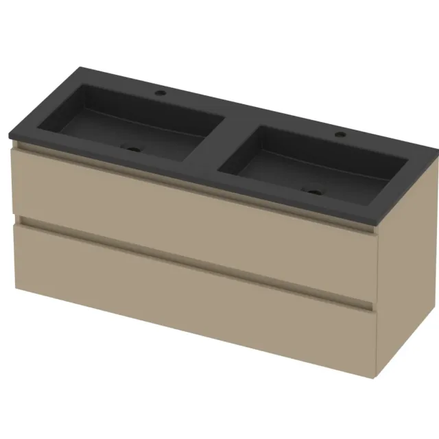 Basic-Line Aura 46 Badmeubelset Acryl 2 Kraangaten 120x46x54 cm A46MZEMB120D2 Mat Beige Mat Zwart
