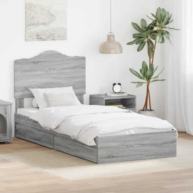 vidaXL Opslag bed met lade Grijs Sonoma 70 x 190 cm Bewerkt hout