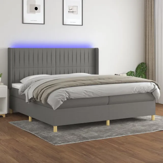 vidaXL Boxspring met matras en LED stof donkergrijs 200x200 cm grijs