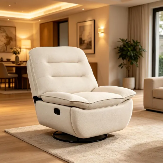 FloraGrace Fauteuil 95 Cm - Handmatig Verstelbaar Met 360 Graden Draaifunctie En Schommelstand - Voor Woonkamer En Werkkamer - Stof - Beige
