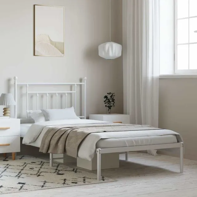 vidaXL Bedframe met hoofdbord metaal wit 100x190 cm