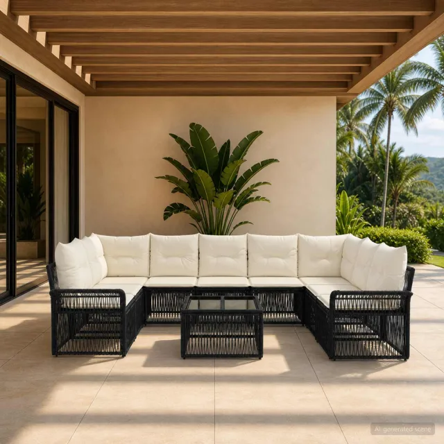 vidaXL Tuinbankenset 10 st Zwart poly rattan, foto 2