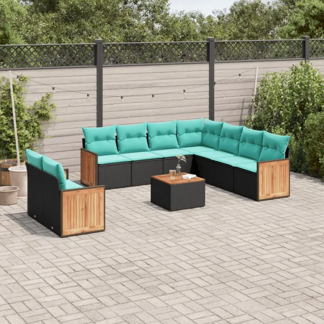 vidaXL 10-delige tuinbankset met kussens van zwart polyrotan, foto 2