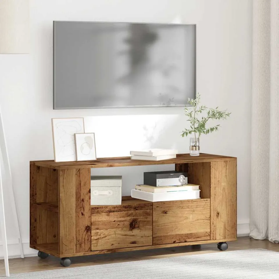 vidaXL Tv-meubel met wielen 102x34,5x43 cm bewerkt hout oud hout bruin, foto 2