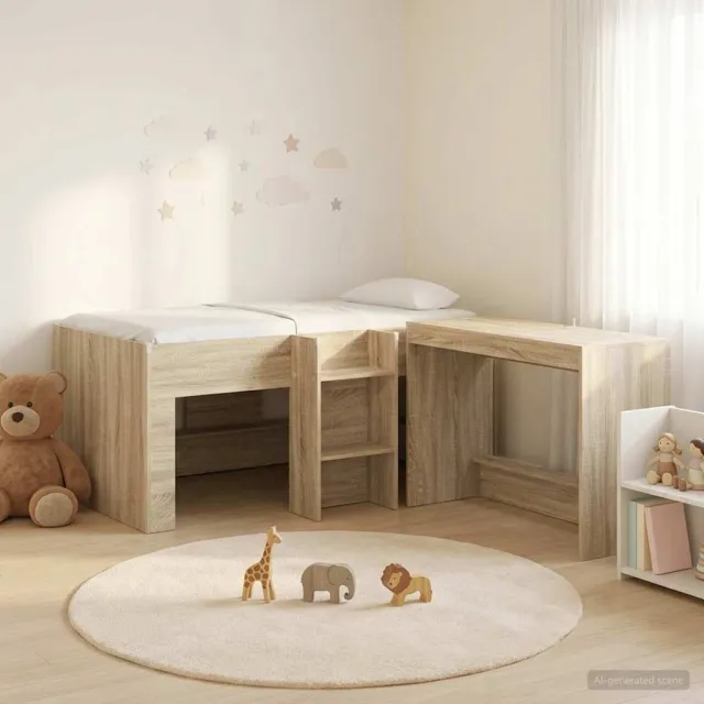 vidaXL Hoge Bed Frame met Bureau voor Kinderen 2 st Sonoma Eiken Bruin