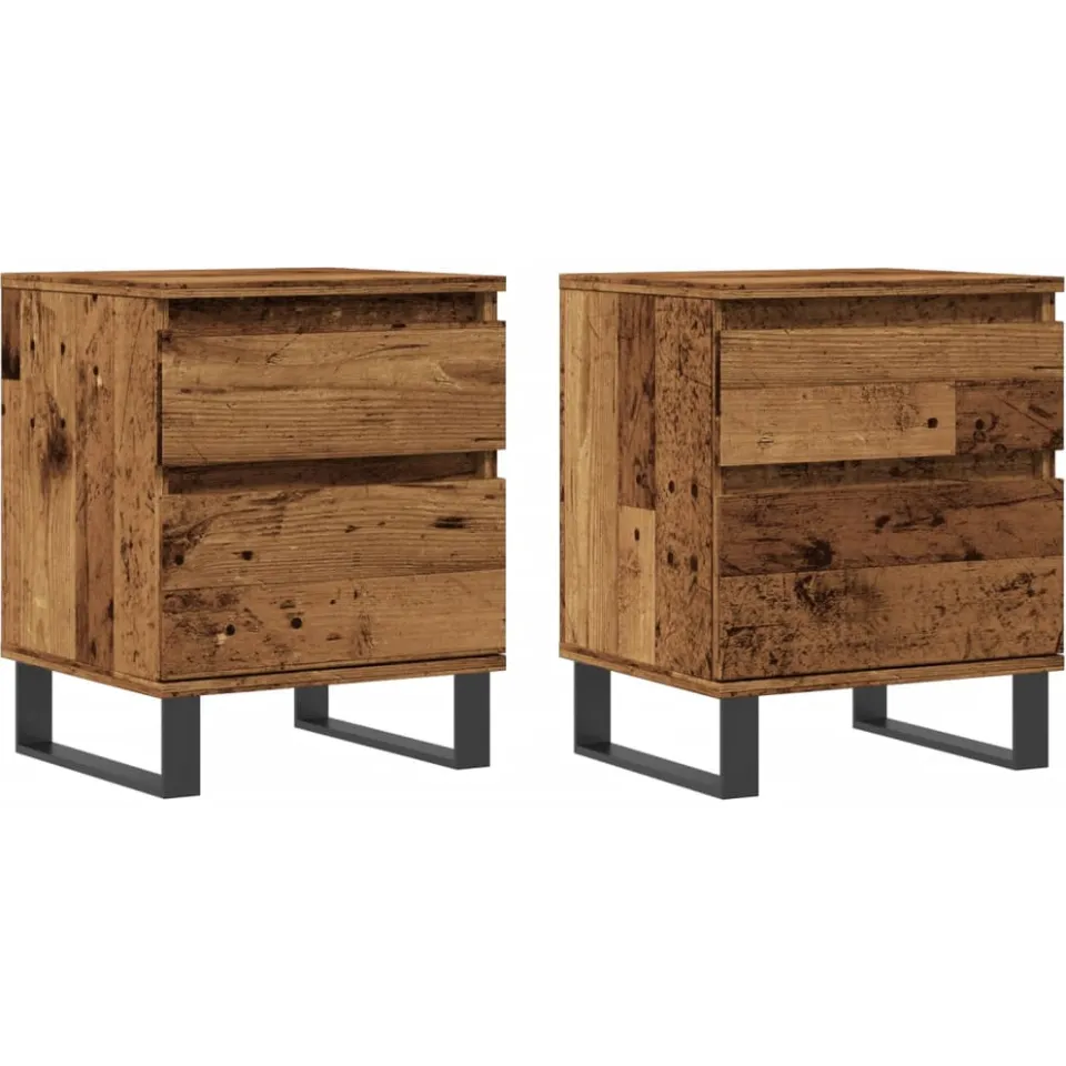 vidaXL Nachtkastjes 2 st 40x35x50 cm bewerkt hout oud houtkleurig bruin, foto 3