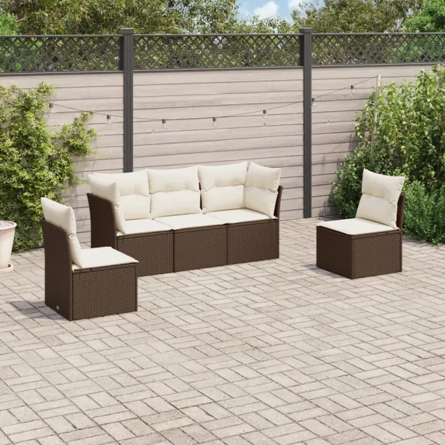 vidaXL 5-delige Loungeset met kussens poly rattan bruin, foto 2