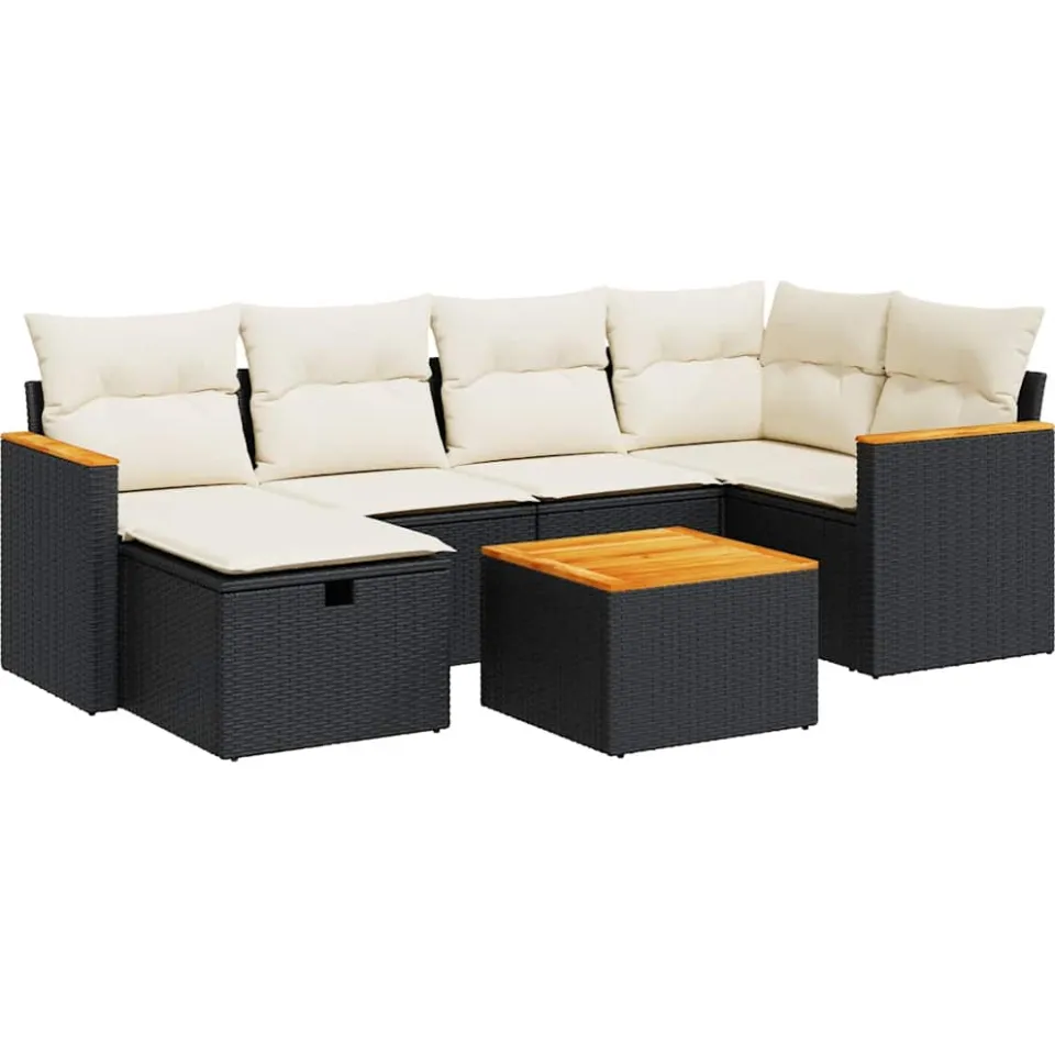 vidaXL 7-delige Loungeset met kussens poly rattan zwart, foto 3