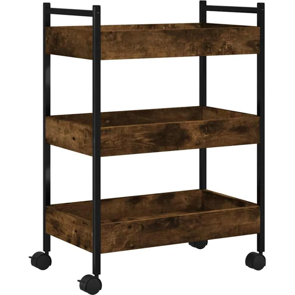vidaXL Keukentrolley 50x30x70 cm bewerkt hout gerookt eikenkleurig Bruin