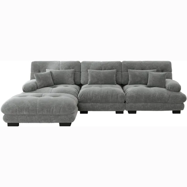 MUVANO Modulaire Hoekbank Grijs - Extra Grote L-Vormige Bank - Luxe Bankstel Woonkamer - 313x145x81 cm - Modulair - Woonkamer Grijs