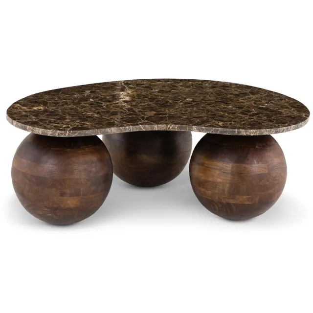 IDIMEX Salontafel LUNI met organisch vormgegeven tafelblad van Emperador-marmer – donkerbruin