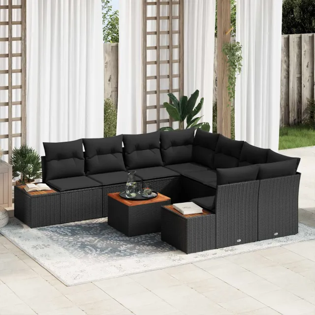 vidaXL Tuin Sofa Set 9 st Zwart Poly riet, foto 2