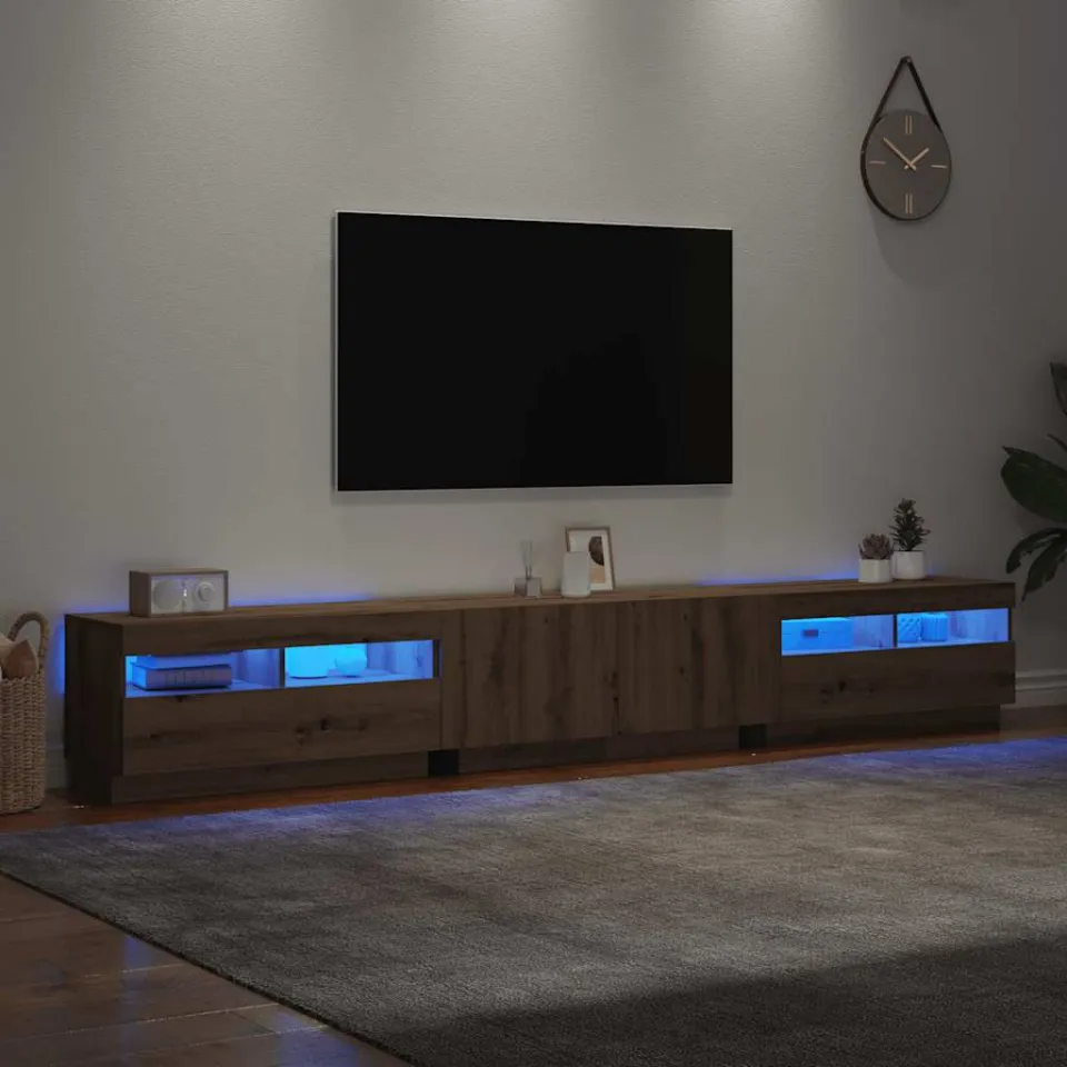 vidaXL Tv-meubel met LED 260x35x40 cm bewerkt hout artisanaal eiken, foto 4