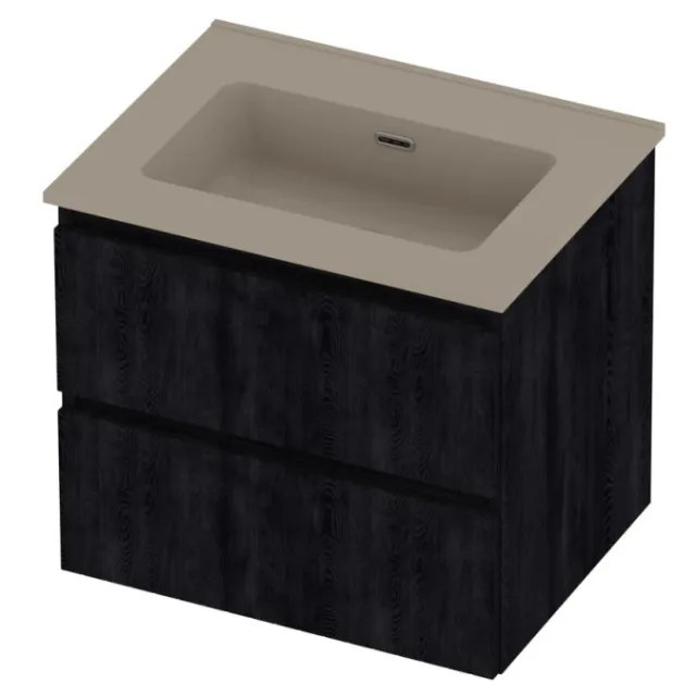 Proline Tribute Badmeubelset Porselein Elegant 60x46x54 cm Mat Crème Cotton Charcoal Oak Eiken