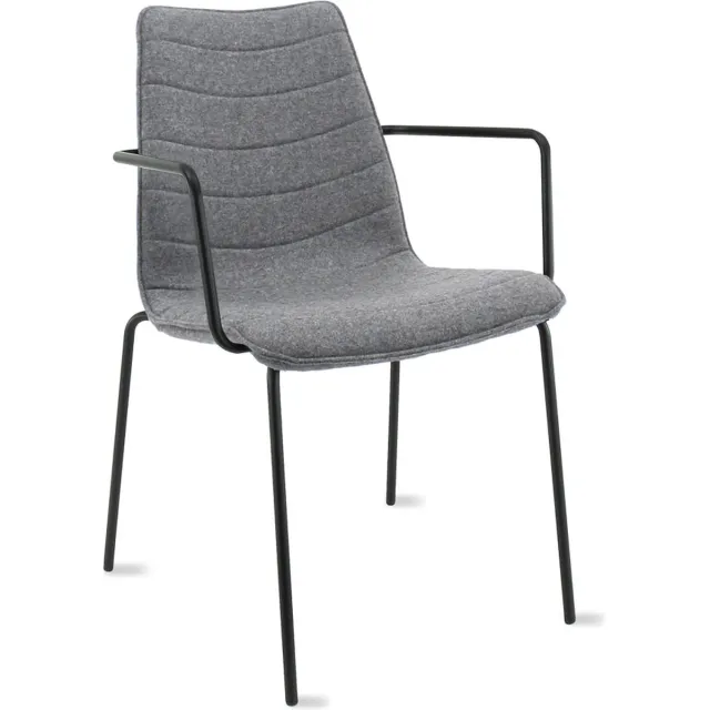 Workliving Verona Eetkamerstoel / Vergaderstoel - Met Armleuningen - Wolvilt Fenice 602 middengrijs - frame zwart Middengrijs - Zwart - Armleuningen