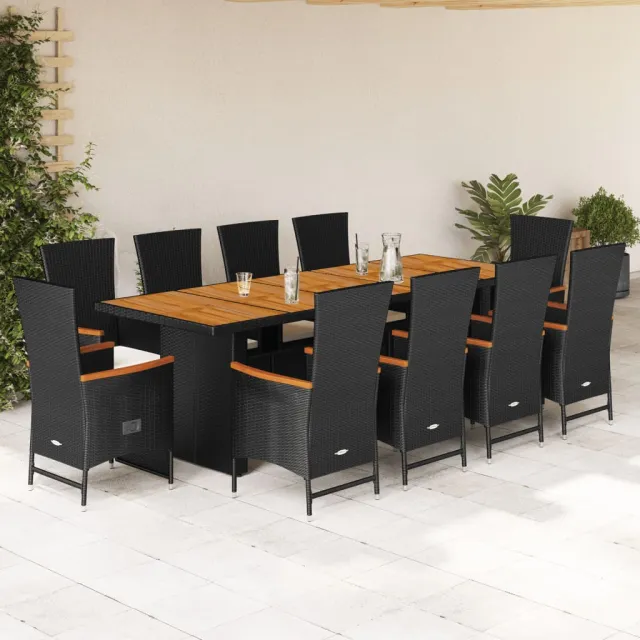 vidaXL 11-delige Tuinset met kussens poly rattan zwart, foto 2