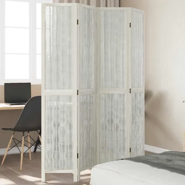 vidaXL Kamerscherm met 4 panelen massief paulowniahout wit
