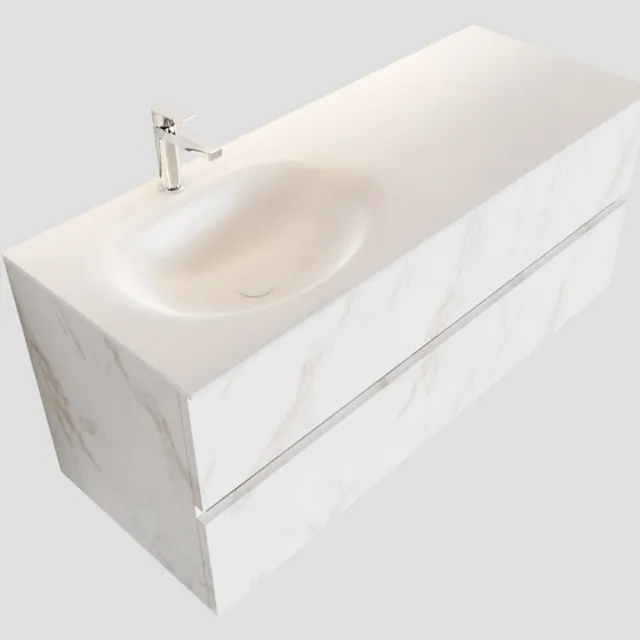 Boss & Wessing Badkamermeubel BWS Madrid Carrara Mat 120 cm Solid Surface Wastafel Links (1 kraangat, 2 lades)