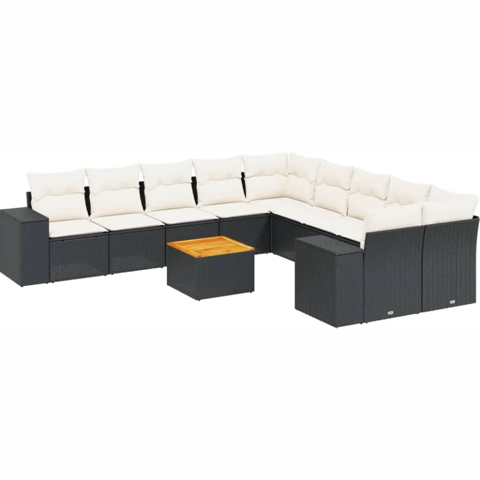 vidaXL Patio Sofa Set 10-zits Black and Cream Zwart