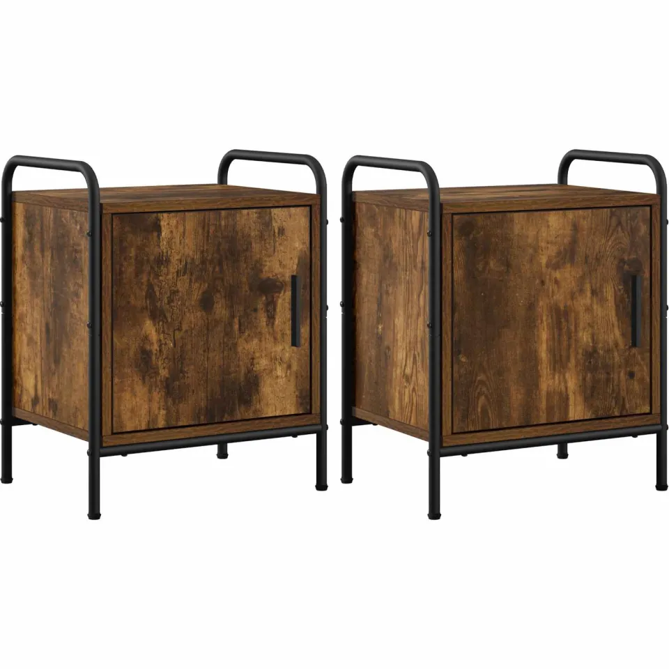 vidaXL Nachtkastje 2 st Gerookt eiken 40 x 30 x 50 cm Bewerkt hout, foto 3