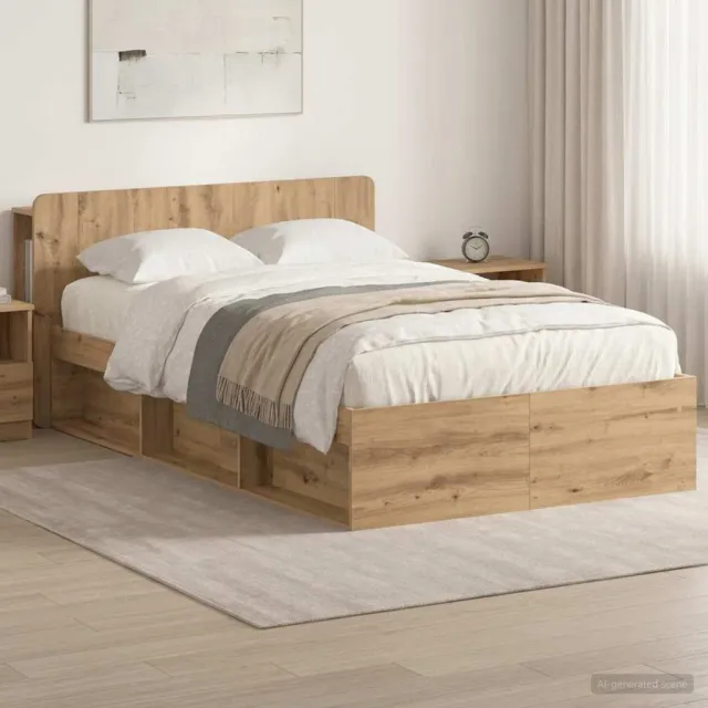 vidaXL Bedframe met opslag Artisanaal eiken 120 x 190 cm Bewerkt hout Bruin
