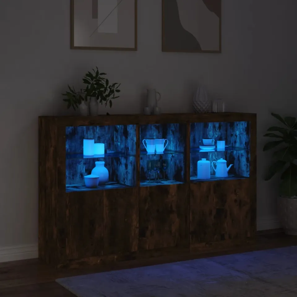 vidaXL Dressoir met LED-verlichting 162x37x100 cm gerookt eikenkleurig, foto 4