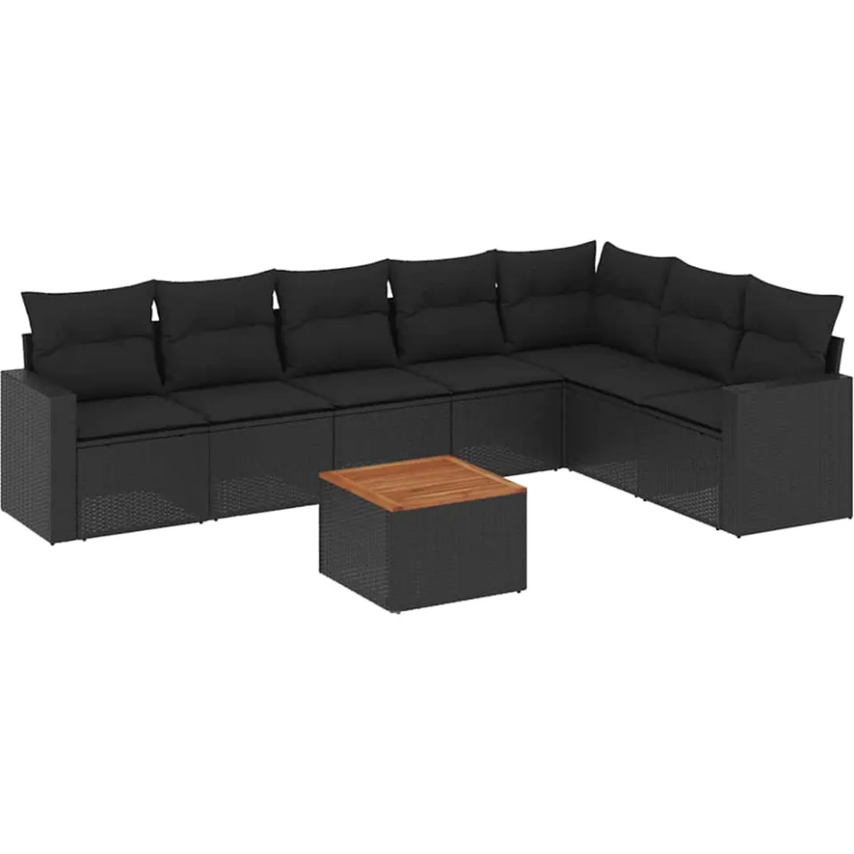 vidaXL 8-delige Loungeset met kussens poly rattan zwart, foto 3