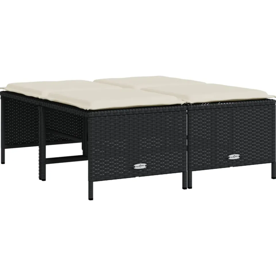 vidaXL 5-delige Loungeset met kussens poly rattan zwart, foto 4