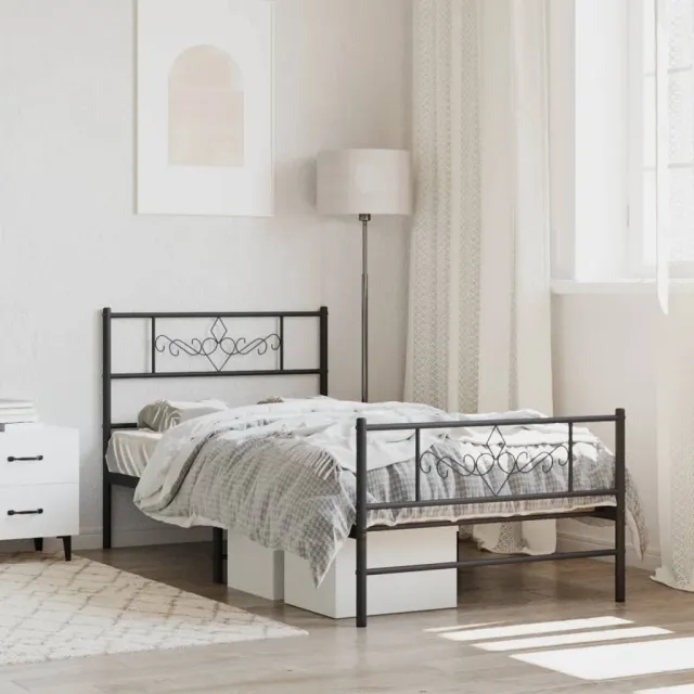 vidaXL Bedframe met hoofd- en voeteneinde metaal zwart 90x190 cm